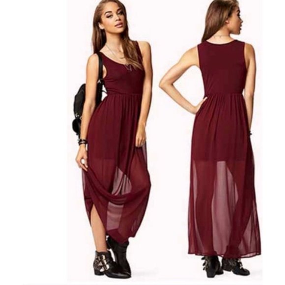 FOREVER 21 Maxi Dress in Burgundy (S) - Picture 1 of 6